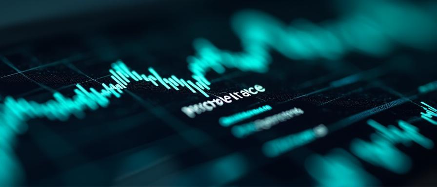 A sleek dark-mode data visualization showing predictive revenue growth