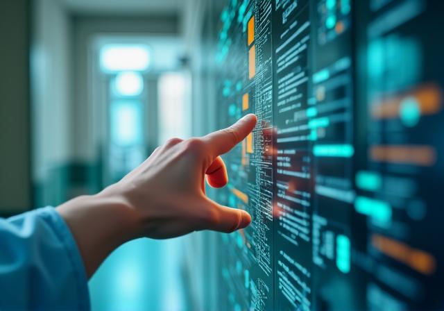 Medical professional interacting with digital health dashboard