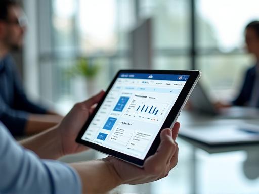 A professional using a voice-activated data dashboard
